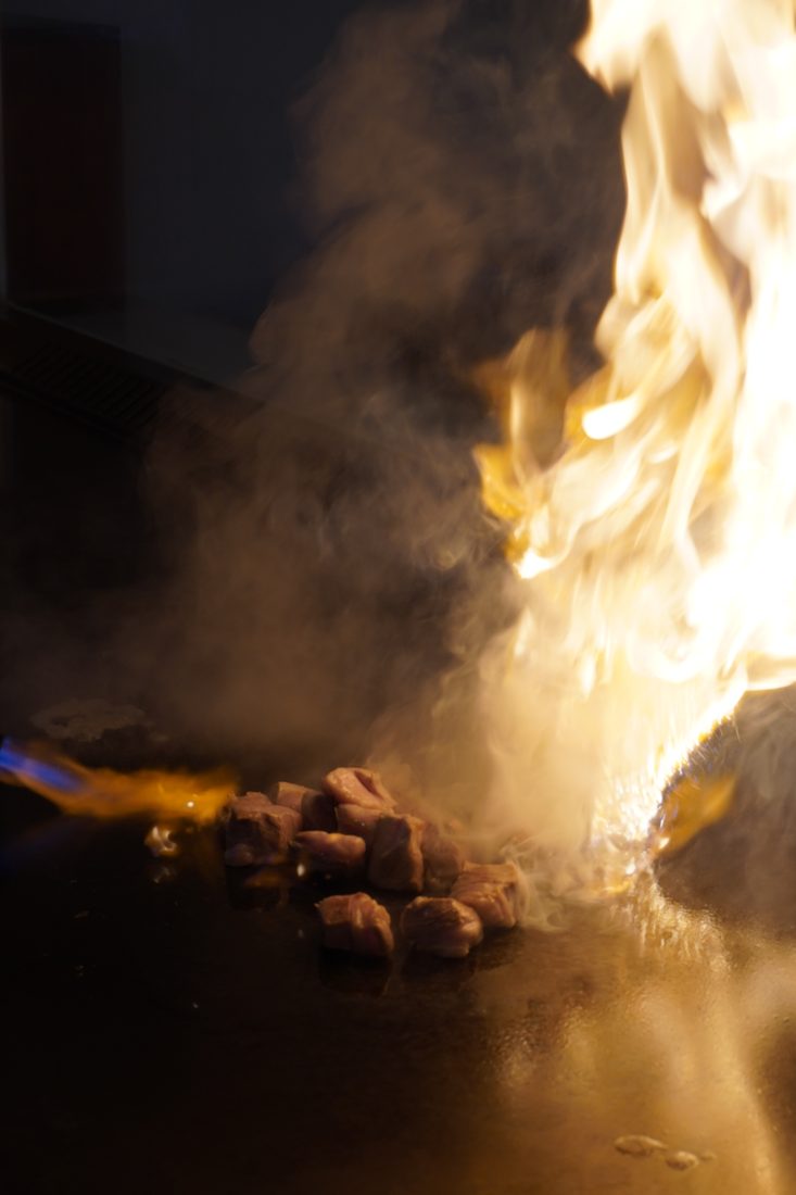 Korean beef seared on the iron griddle